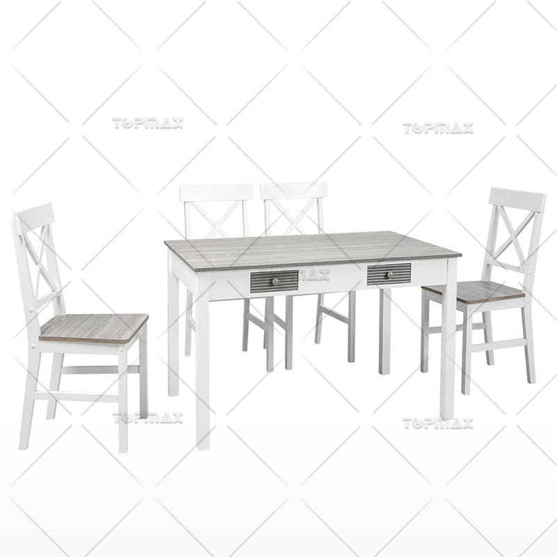 White Dining Table Set Poplar Wood 4 Drawers SD11178