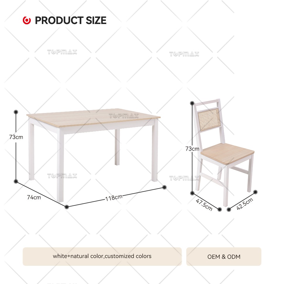 Rustic Dining Table Set Rattan Paulownia Wood SD11162A