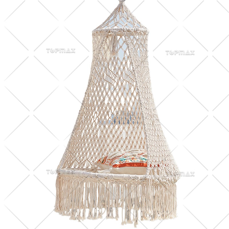 Round Hammock Swing Boho Weaving With Fringe 68419F