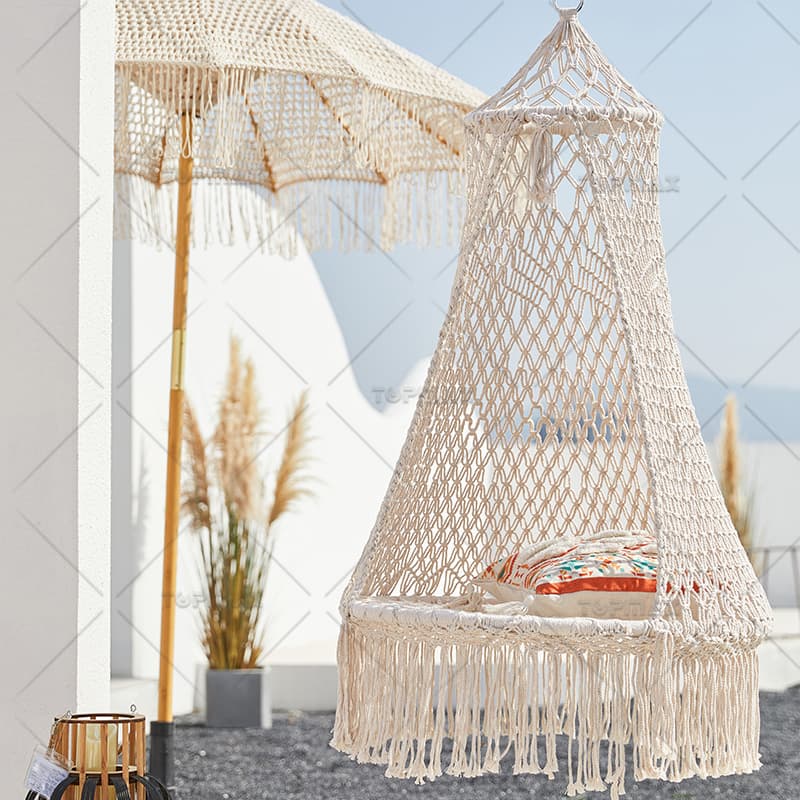 Round Hammock Swing Boho Weaving With Fringe 68419F