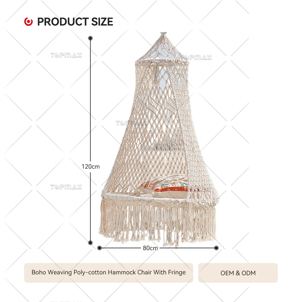 Round Hammock Swing Boho Weaving With Fringe 68419F