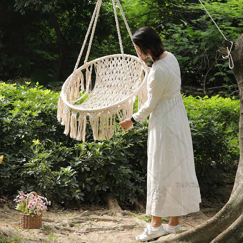 Poly-Cotton Rope Hammock Chair with Fringe 68529B