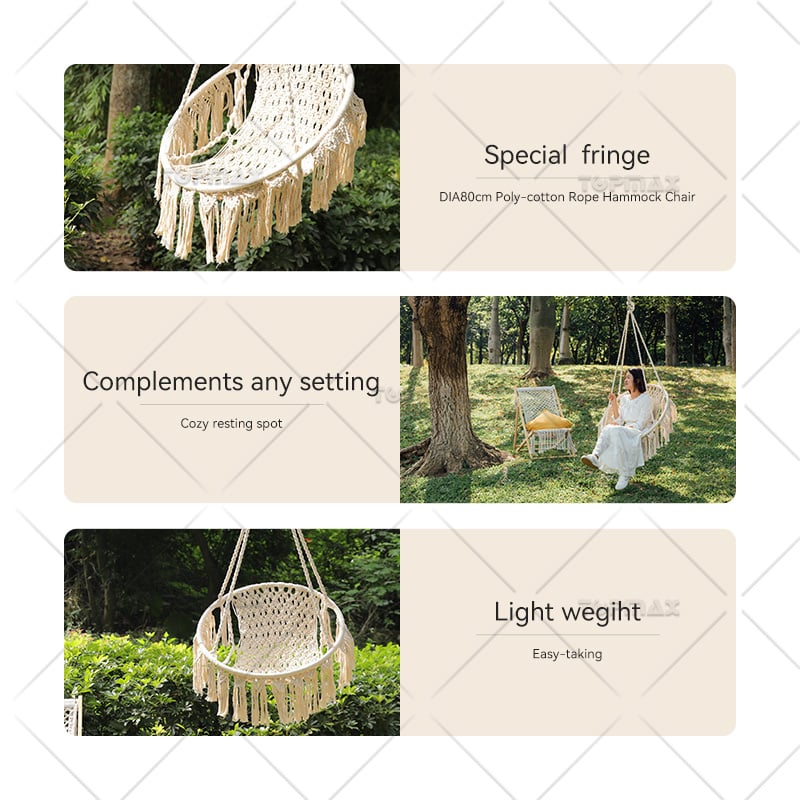 Poly-Cotton Rope Hammock Chair with Fringe 68529B