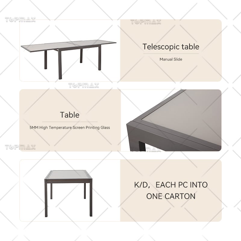 Aluminum Extendable Outdoor Dining Table Garden Glass KD 44496T