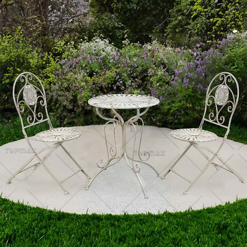 Foldable Outside Table And Chairs Steel Round Flower 24432-SET3-1