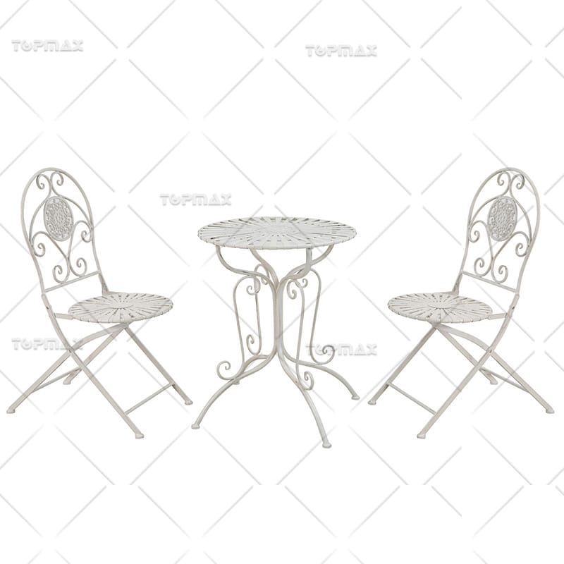 Foldable Outside Table And Chairs Steel Round Flower 24432-SET3-1