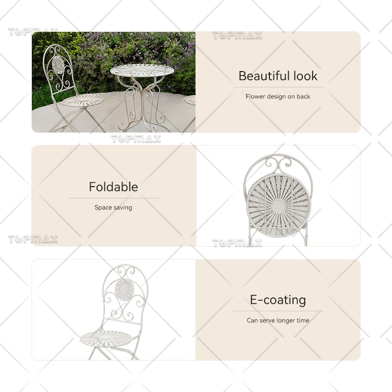 Foldable Outside Table And Chairs Steel Round Flower 24432-SET3-1