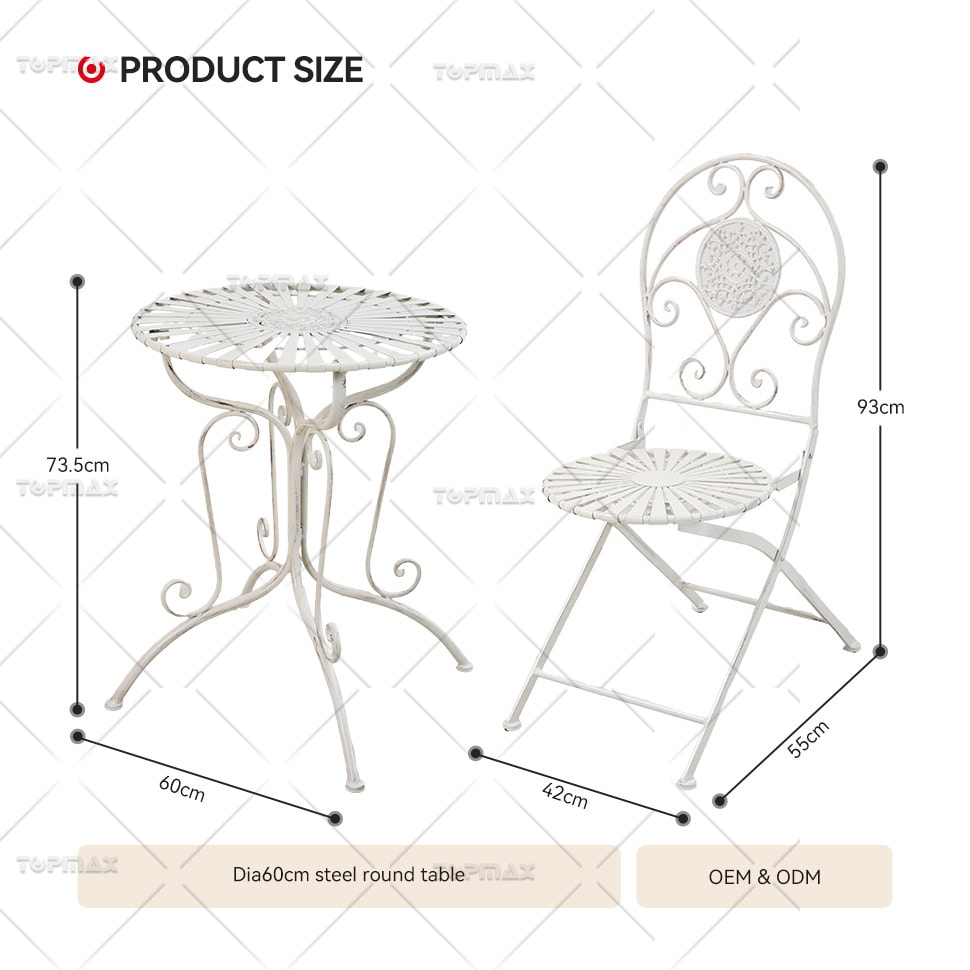 Foldable Outside Table And Chairs Steel Round Flower 24432-SET3-1