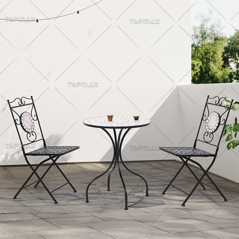 Foldable Metal Garden Table And Chairs Classic Steel Ceramic 24111P-Z-SET3