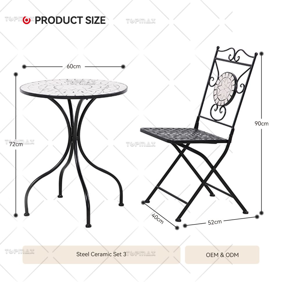 Foldable Metal Garden Table And Chairs Classic Steel Ceramic 24111P-Z-SET3