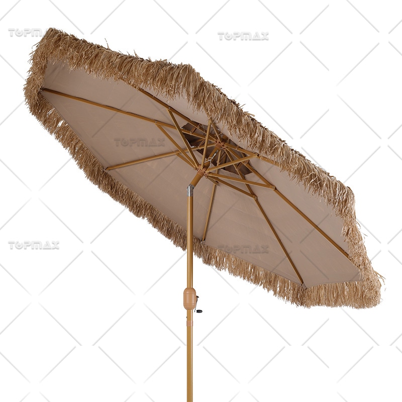 Dia2.5m Steel Beach Straw Umbrella  with Fringe Polyester 60418J-D