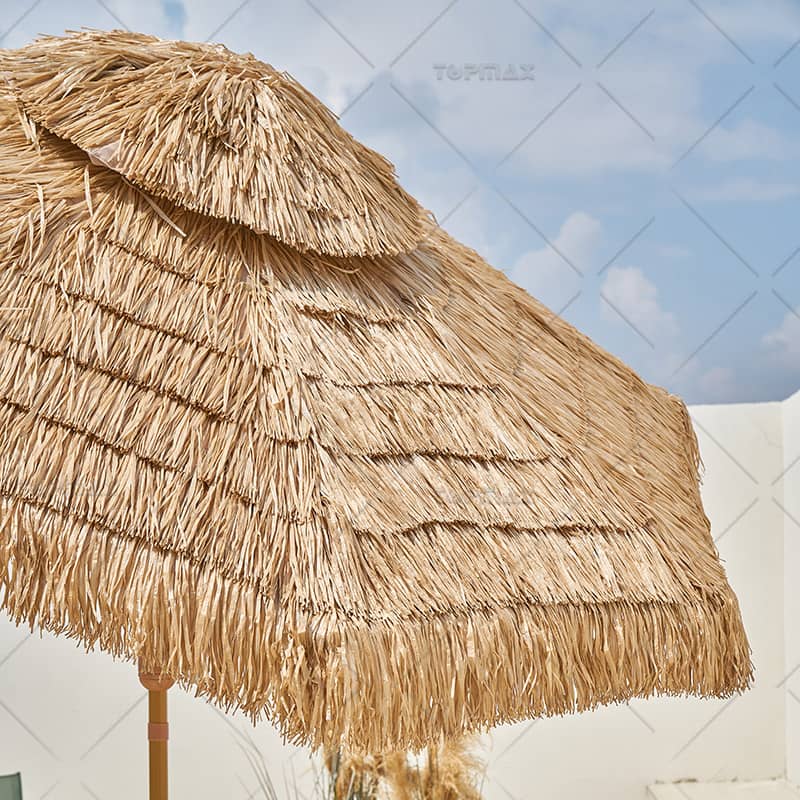 Dia2.5m Steel Beach Straw Umbrella  with Fringe Polyester 60418J-D