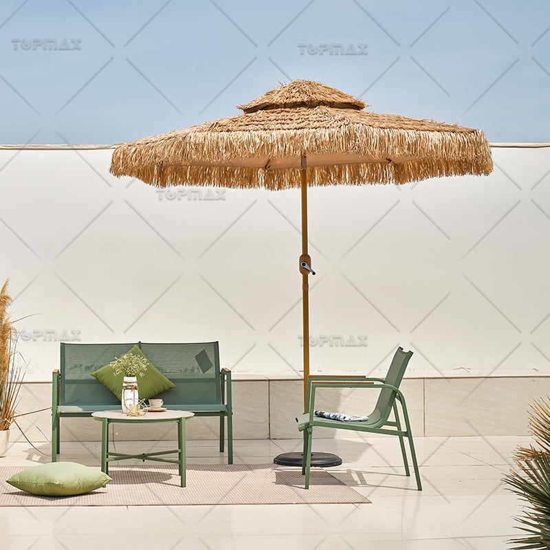 Dia2.5m Steel Beach Straw Umbrella  with Fringe Polyester 60418J-D