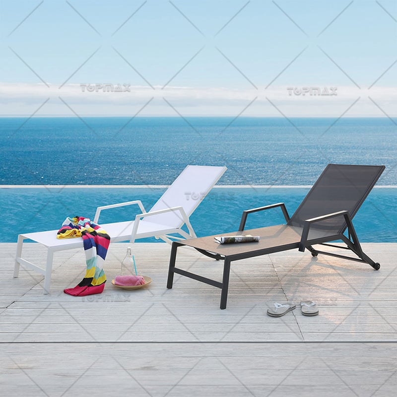 5 Position Adjustable Metal Chaise Lounge with Wheels Aluminum Relaxing 40613TL-A-WHEEL2