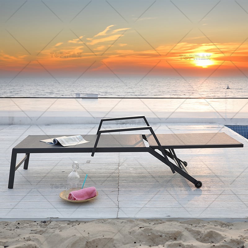 5 Position Adjustable Metal Chaise Lounge with Wheels Aluminum Relaxing 40613TL-A-WHEEL2