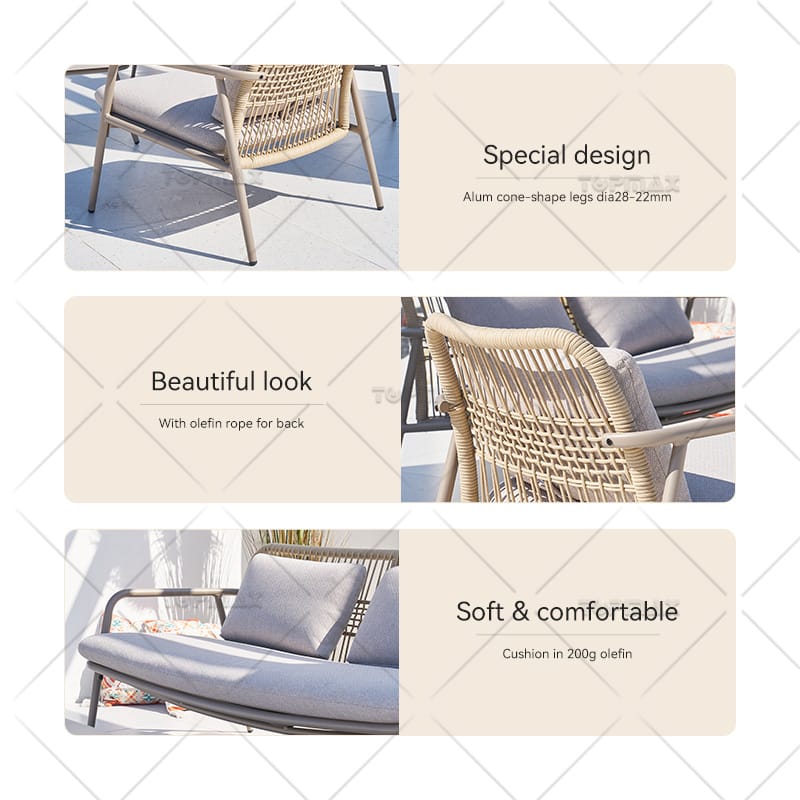 Aluminum Outdoor Sofa Set Olefin Rope Cone-Shape Legs 52998T2-SET4-KD