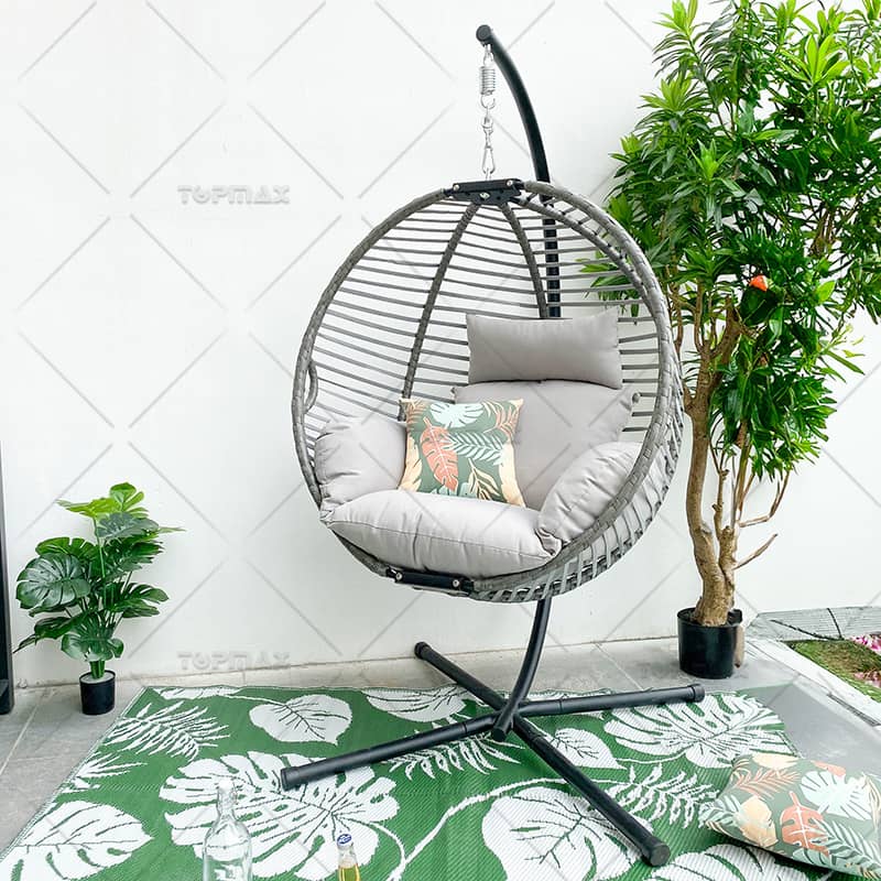 Foldable Hanging Patio Chair Garden Steel Comfortable Seat Cushion 52669