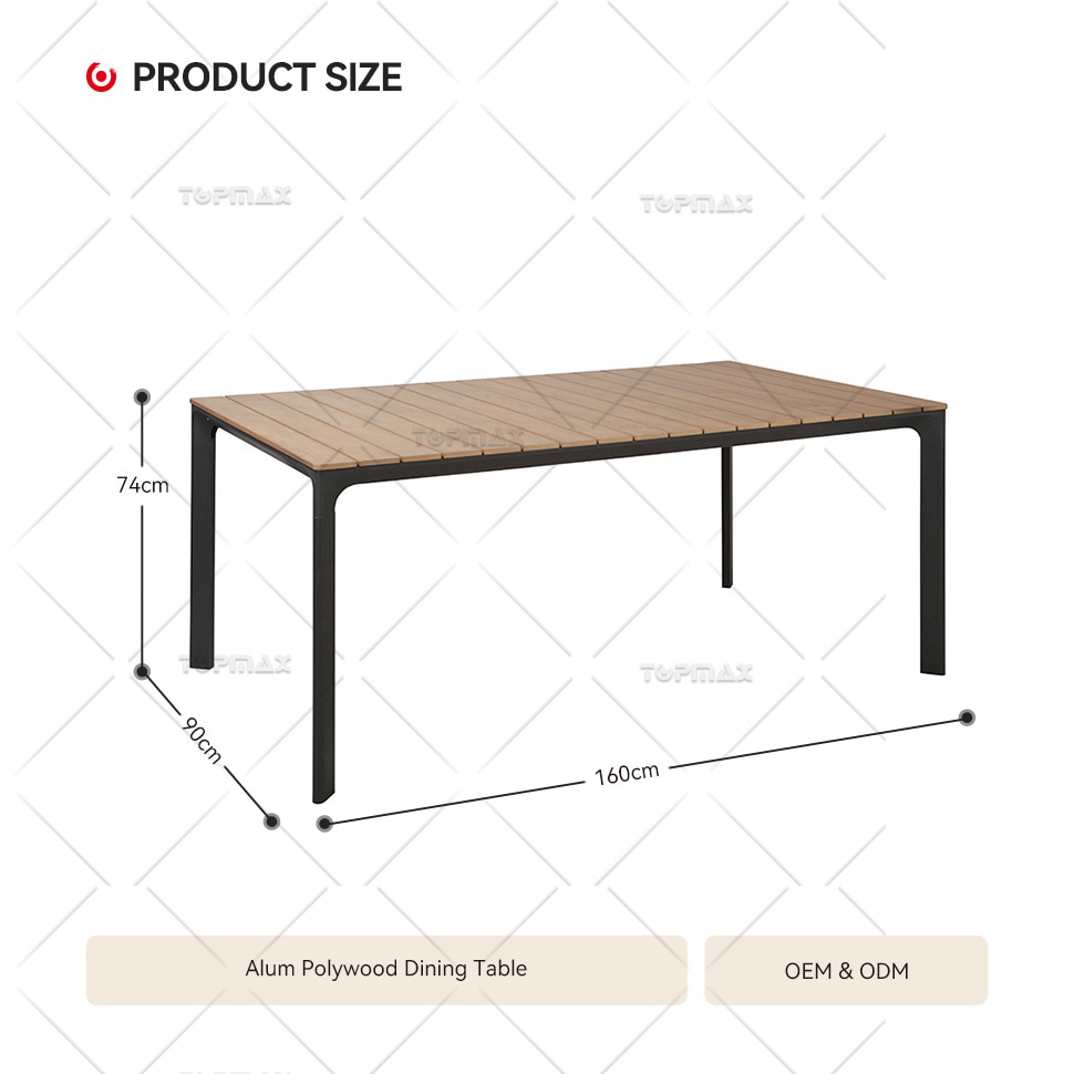 Garden Dining Table Aluminum Polywood Slat Table Top 44719T