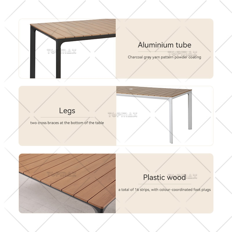 Garden Dining Table Aluminum Polywood Slat Table Top 44719T