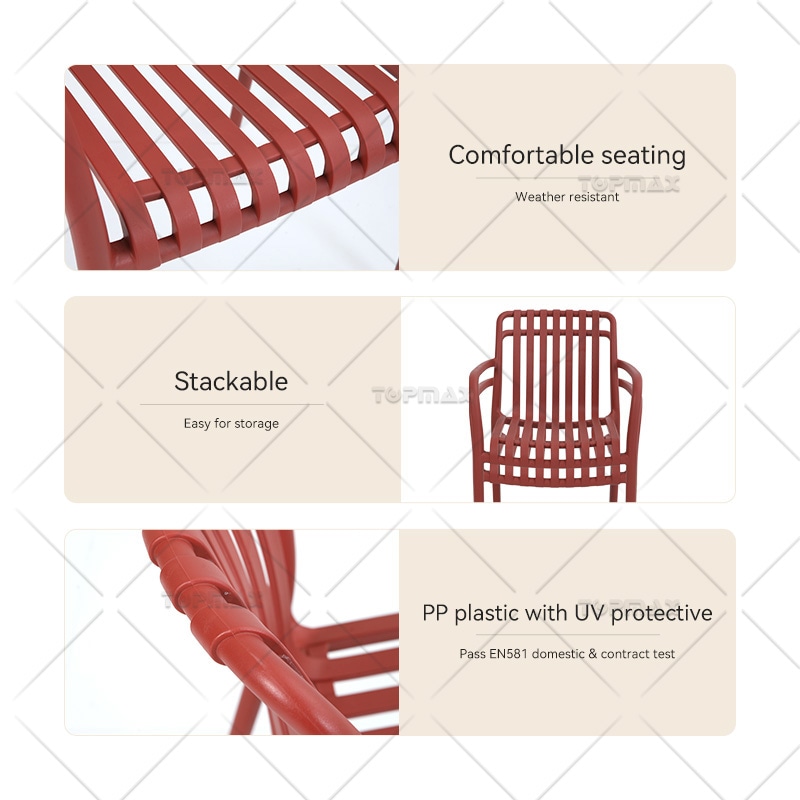 Plastic Patio Chairs Armchair UV Resistance with PP Slats 96160A-W