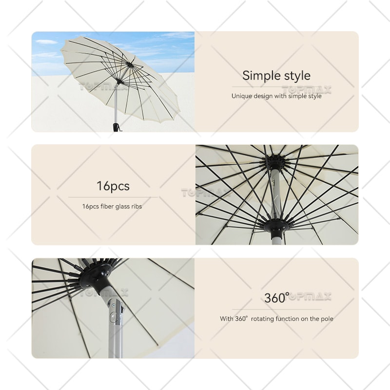 Aluminum Patio Parasol 360 Rotating Fiber Glass Ribs 60427D3