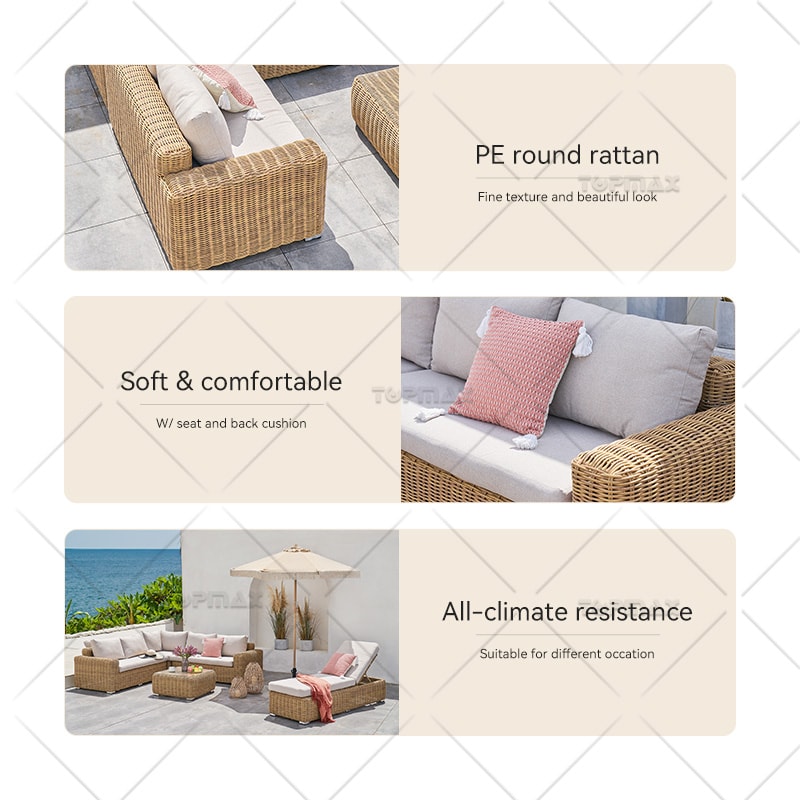 PE Rattan Garden Corner Sofa Cushion Fine Texture 52922CNR-SET4