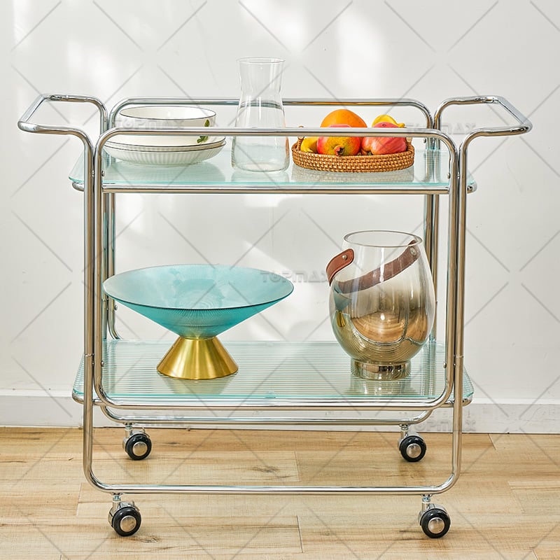 Glass Kitchen Trolley Steel Bracket Corner Design 89430