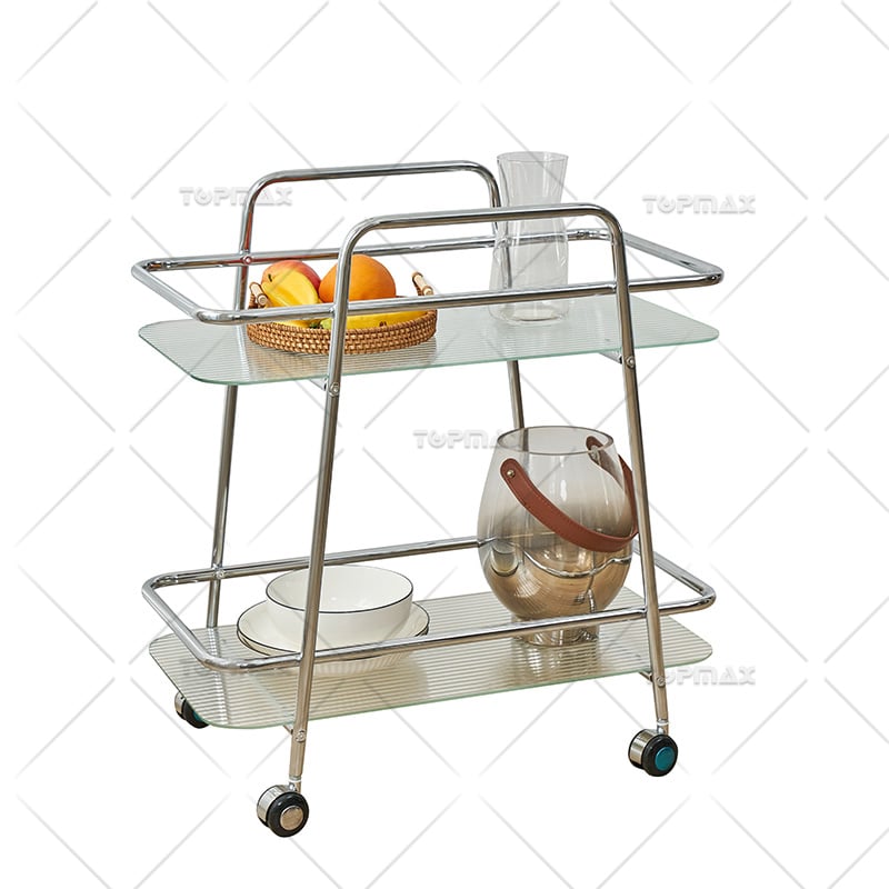 Steel Kitchen Cart Tempered Glass Top Double Layer 89430D