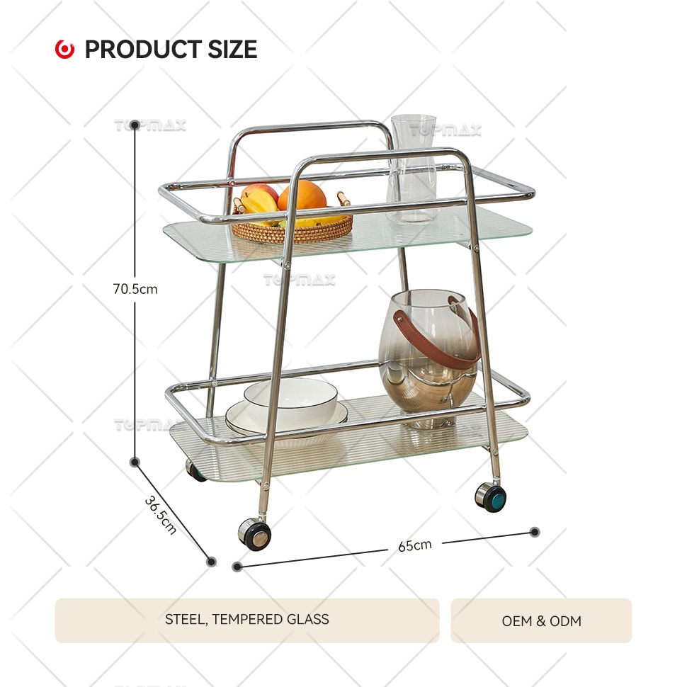 Steel Kitchen Cart Tempered Glass Top Double Layer 89430D