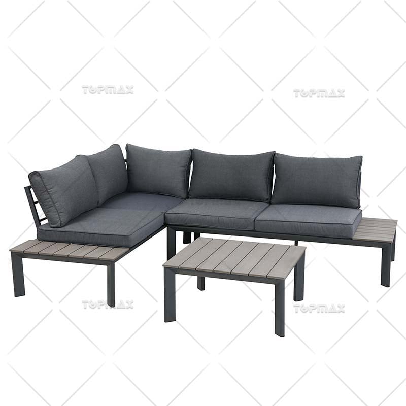 Aluminum Patio L Shape Couch 200g Olefin Polywood Slat 44833B-SET-3