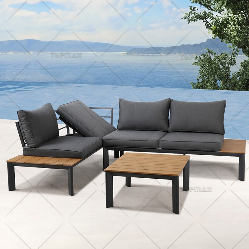 Aluminum Patio L Shape Couch 200g Olefin Polywood Slat 44833B-SET-3