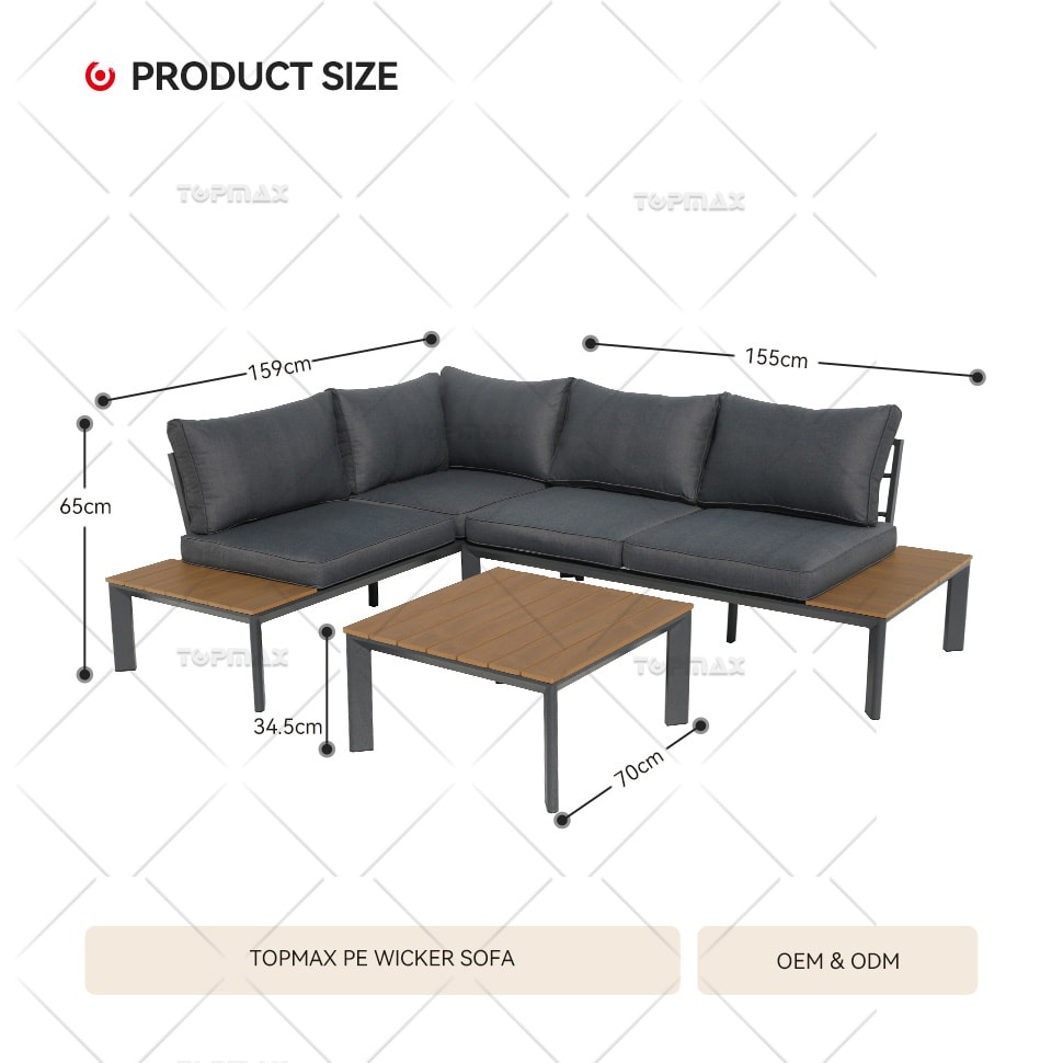 Aluminum Patio L Shape Couch 200g Olefin Polywood Slat 44833B-SET-3