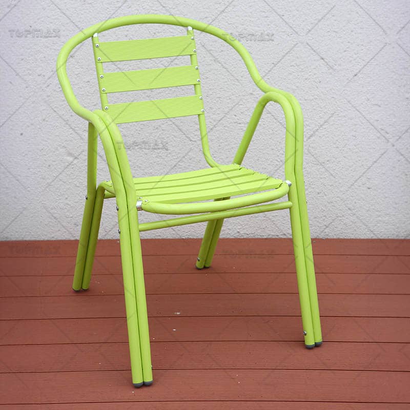 Stackable Outdoor Restaurant Chairs Aluminum Triple Slat Back 40268-PRO