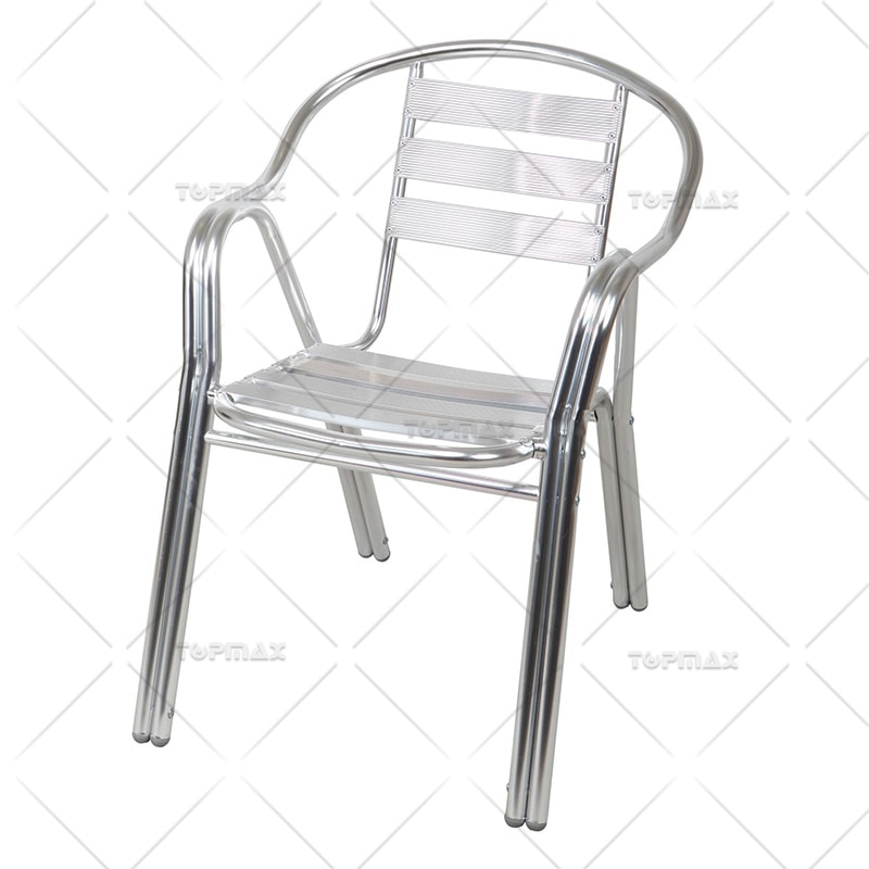 Stackable Outdoor Restaurant Chairs Aluminum Triple Slat Back 40268-PRO