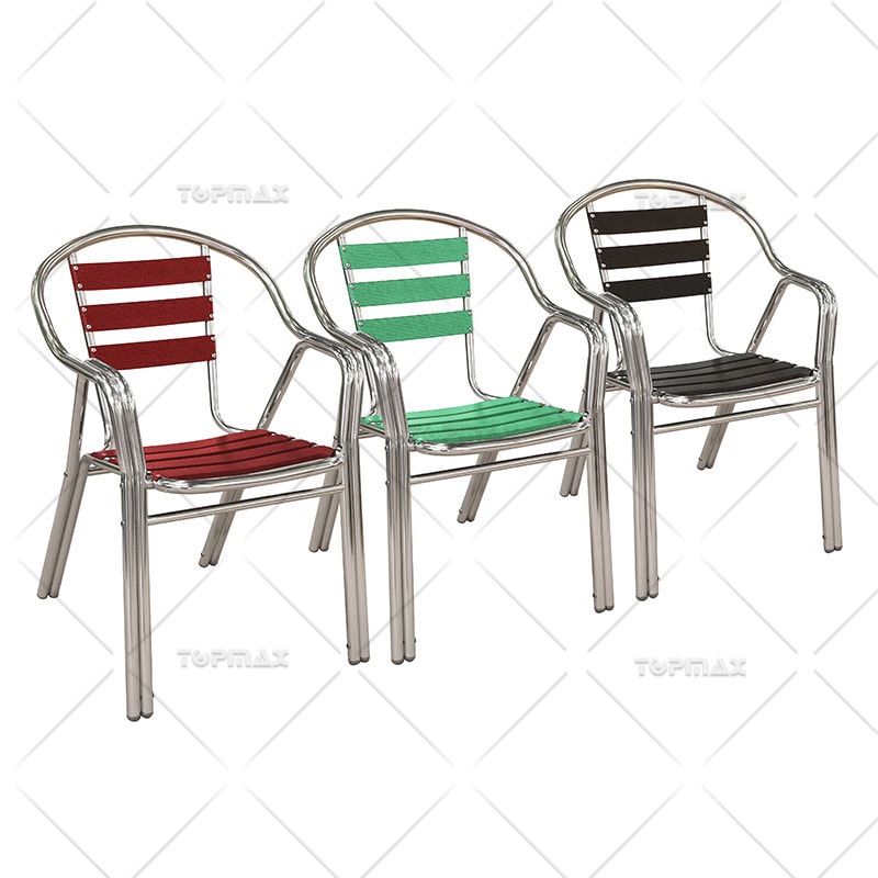 Stackable Outdoor Restaurant Chairs Aluminum Triple Slat Back 40268-PRO