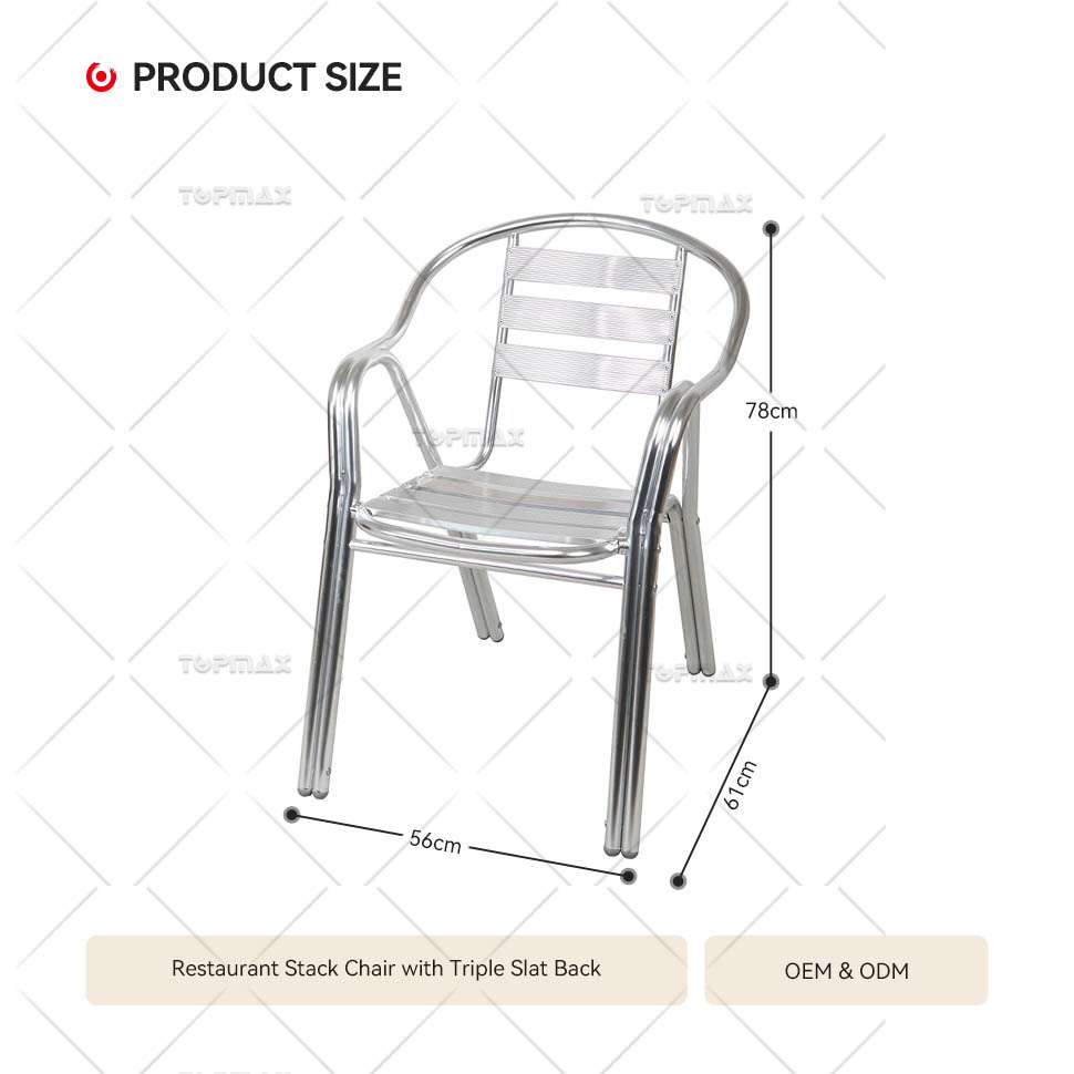 Stackable Outdoor Restaurant Chairs Aluminum Triple Slat Back 40268-PRO