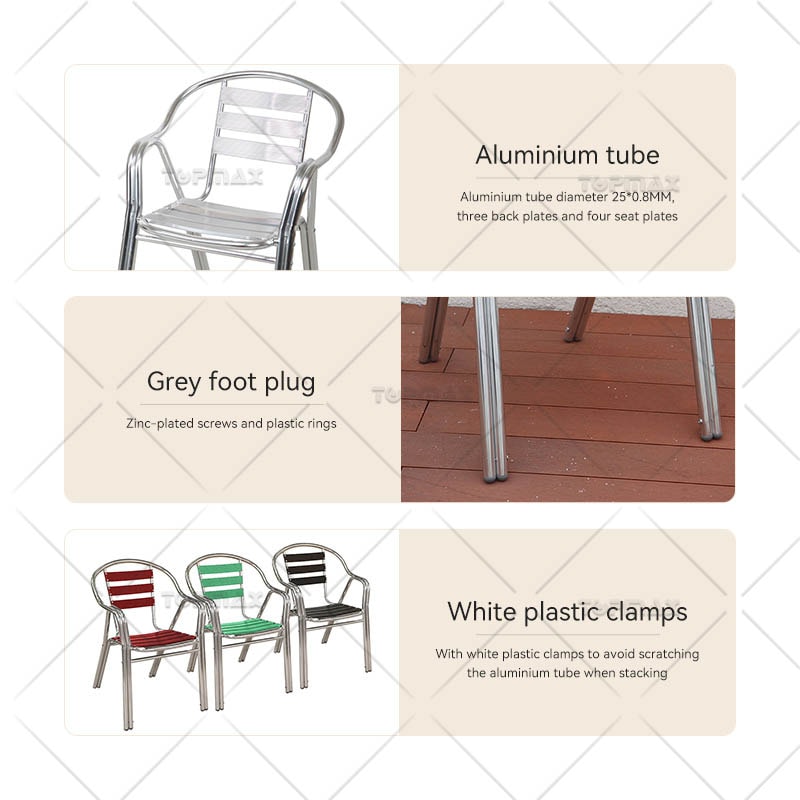 Stackable Outdoor Restaurant Chairs Aluminum Triple Slat Back 40268-PRO