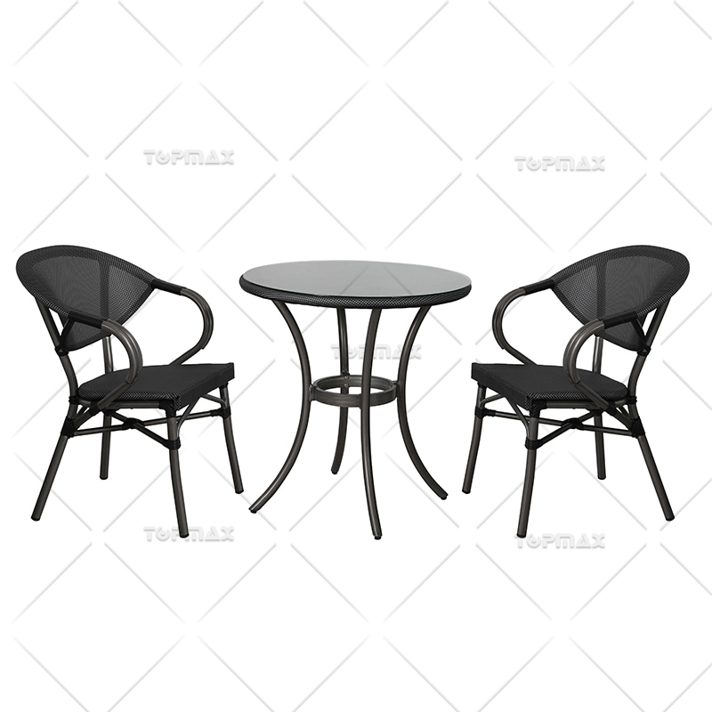 Durable Aluminum Black Rattan Table Round Glass Table Top 40996