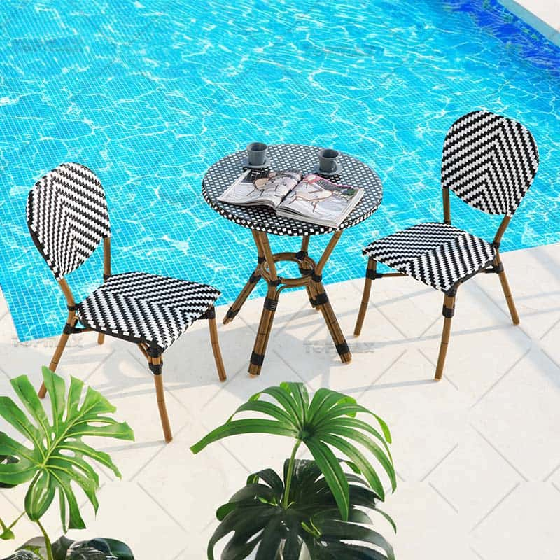 Outdoor Garden Table Rattan Alum Tempered Glass Top 40910T4-DIA70