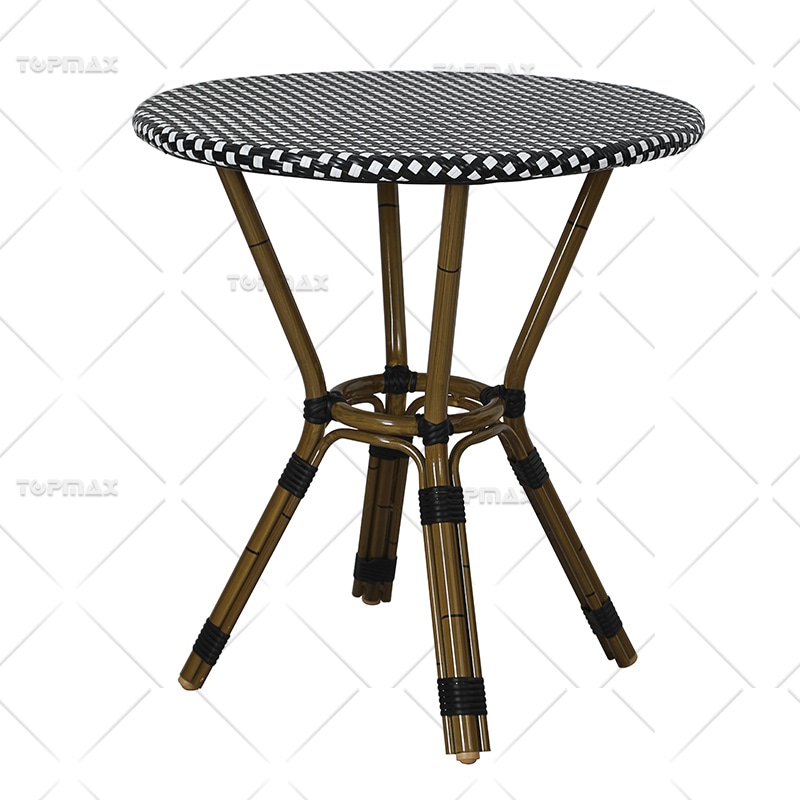 Outdoor Garden Table Rattan Alum Tempered Glass Top 40910T4-DIA70