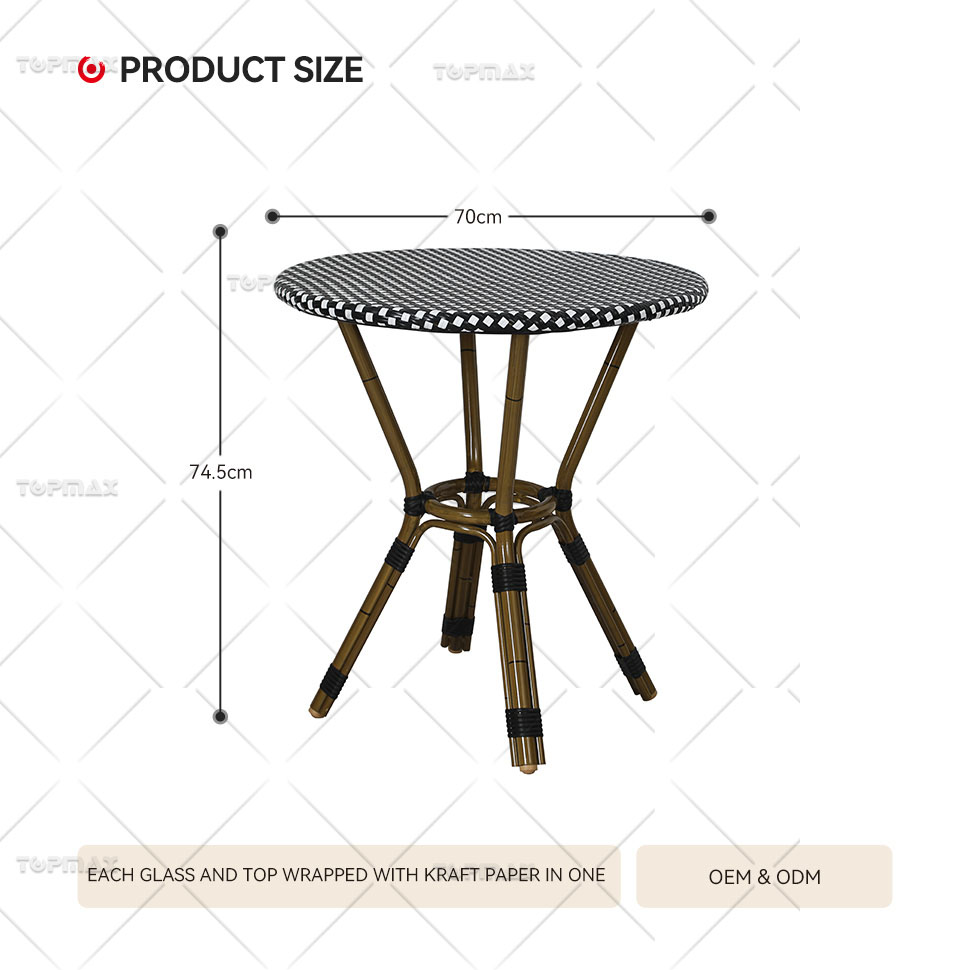 Outdoor Garden Table Rattan Alum Tempered Glass Top 40910T4-DIA70