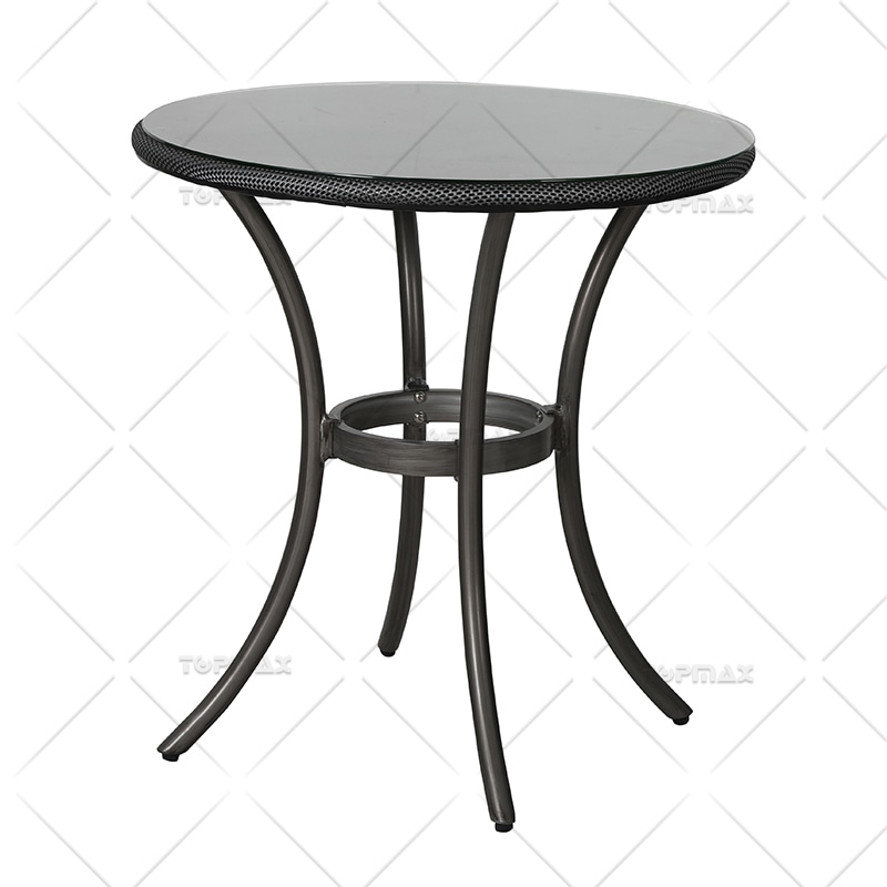 Durable Aluminum Black Rattan Table Round Glass Table Top 40996