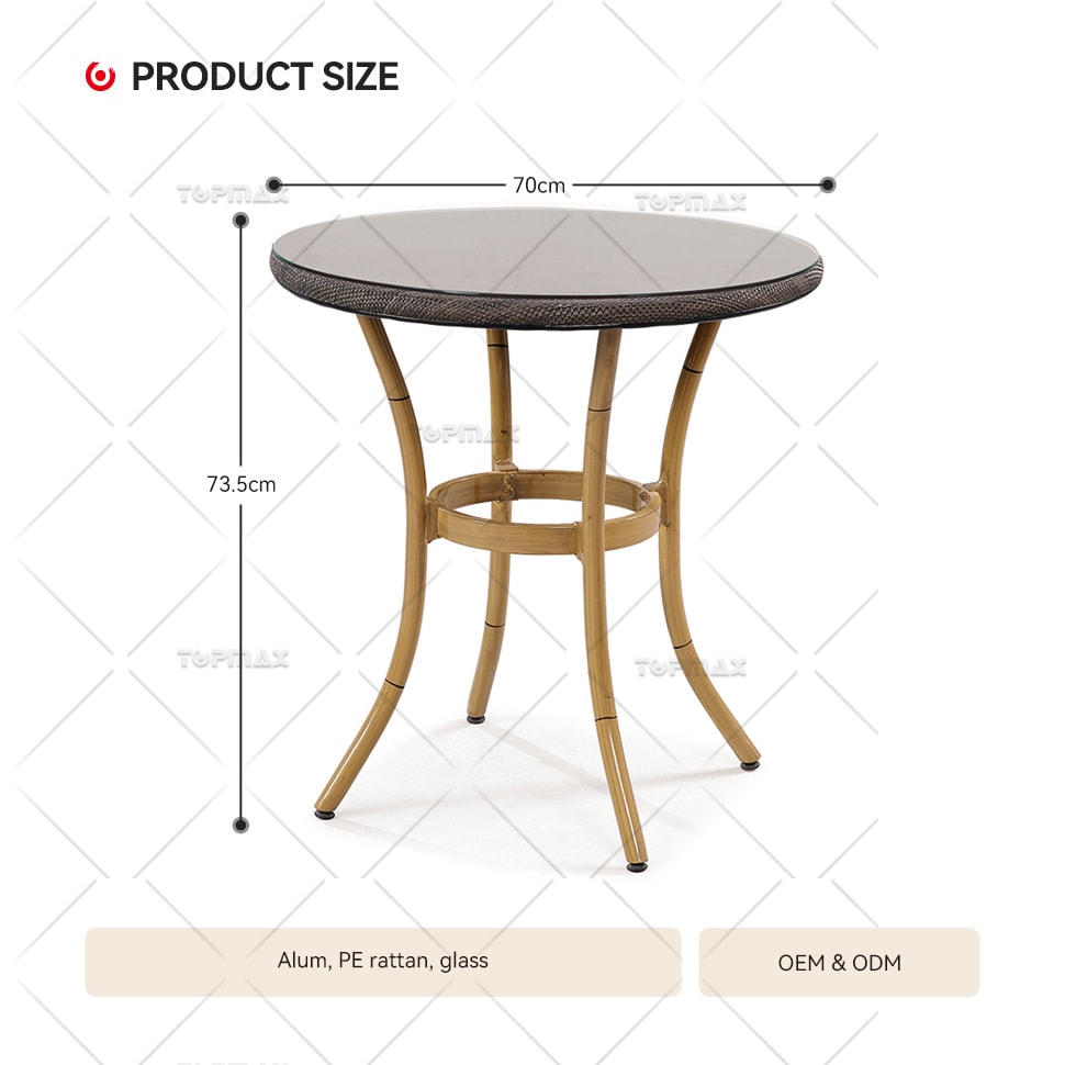 Durable Aluminum Black Rattan Table Round Glass Table Top 40996