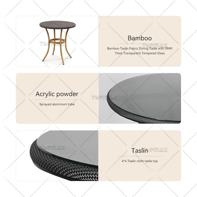 Durable Aluminum Black Rattan Table Round Glass Table Top 40996