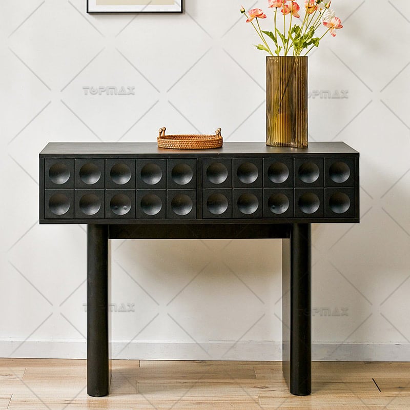 Wooden Black Console Desk PVC with 2 Drawers 27841-D40