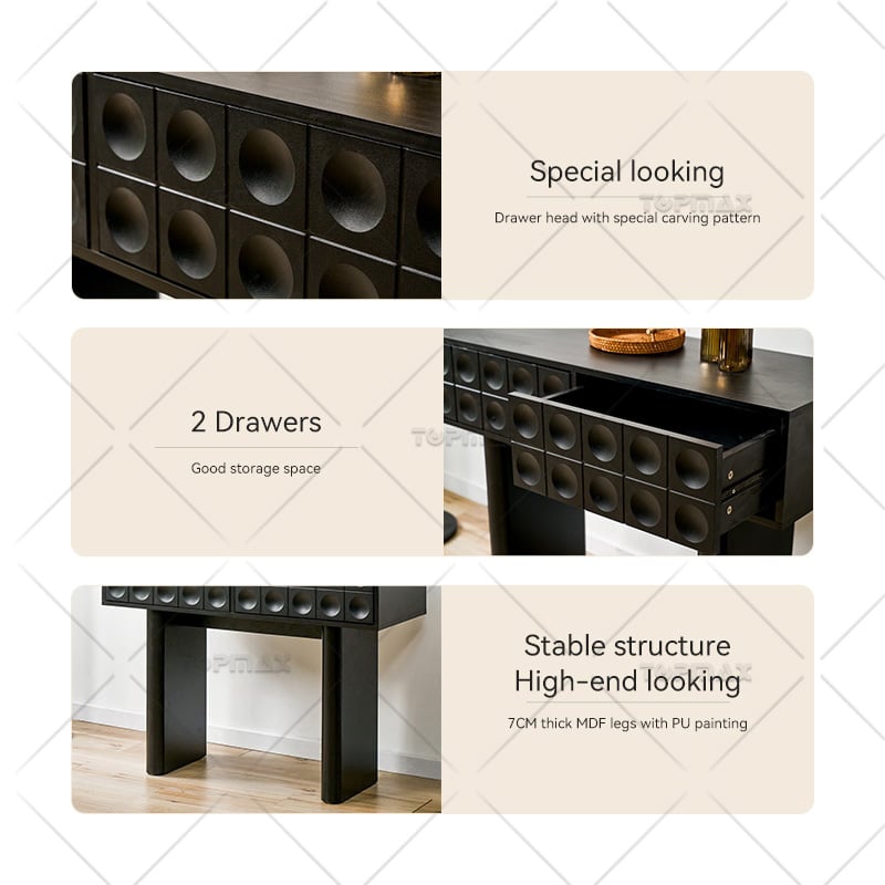 Wooden Black Console Desk PVC with 2 Drawers 27841-D40