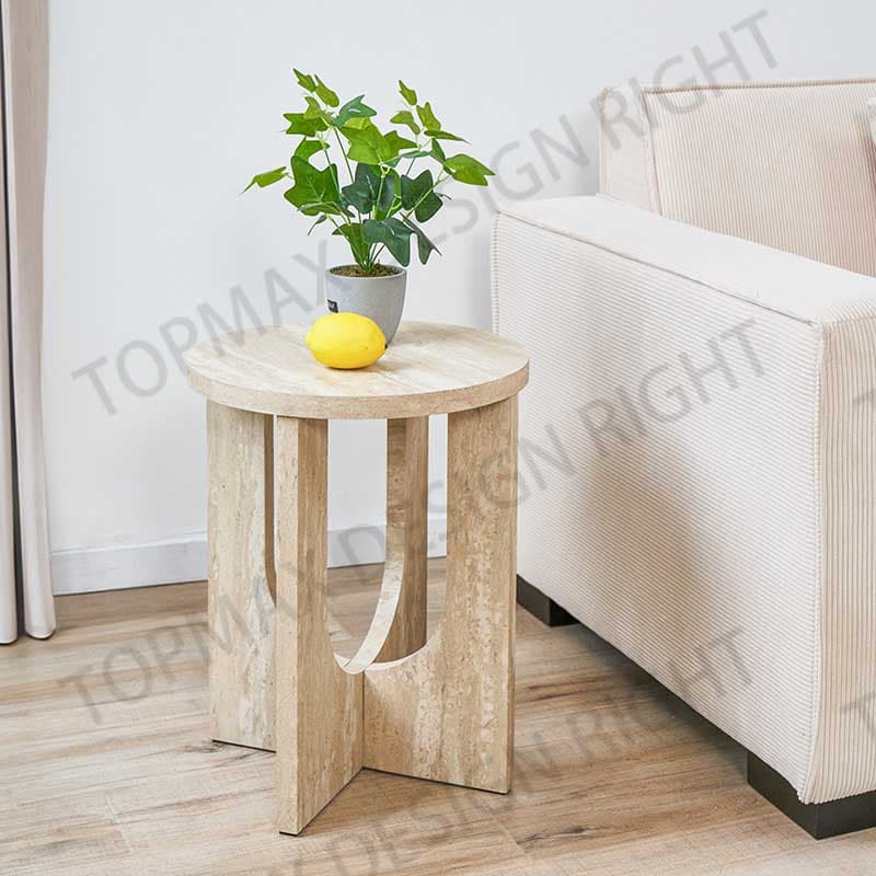 Natural Side Table MDF Travertine Paper Hidden Hardware 62284TP