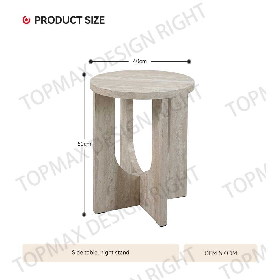 Natural Side Table MDF Travertine Paper Hidden Hardware 62284TP