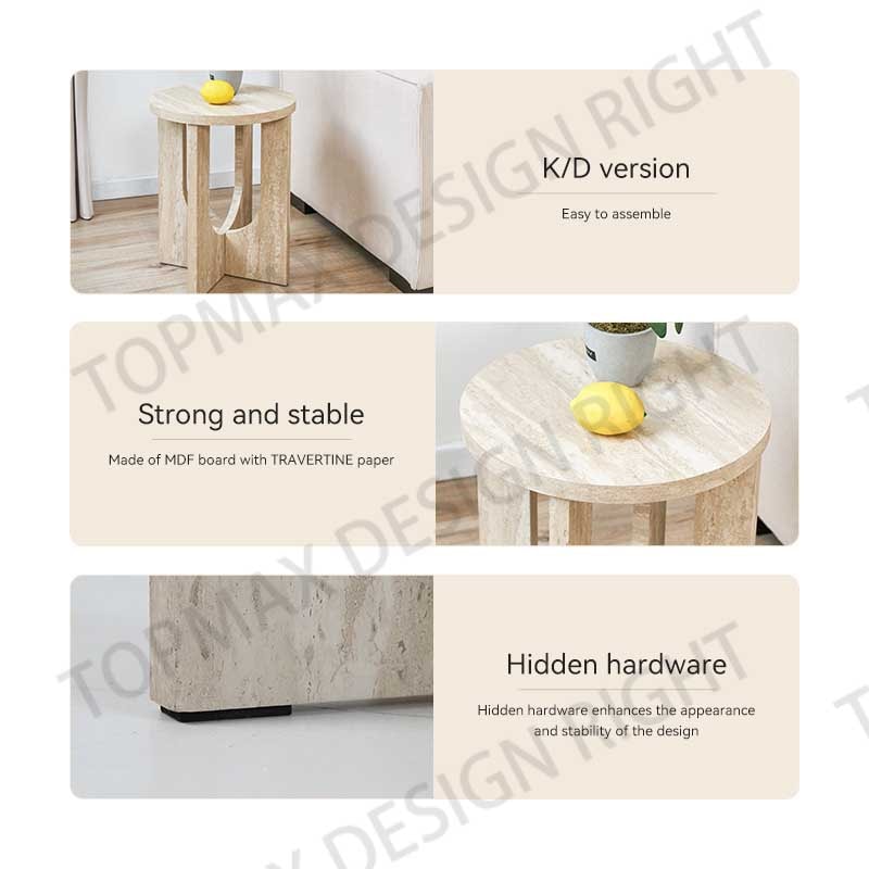 Natural Side Table MDF Travertine Paper Hidden Hardware 62284TP