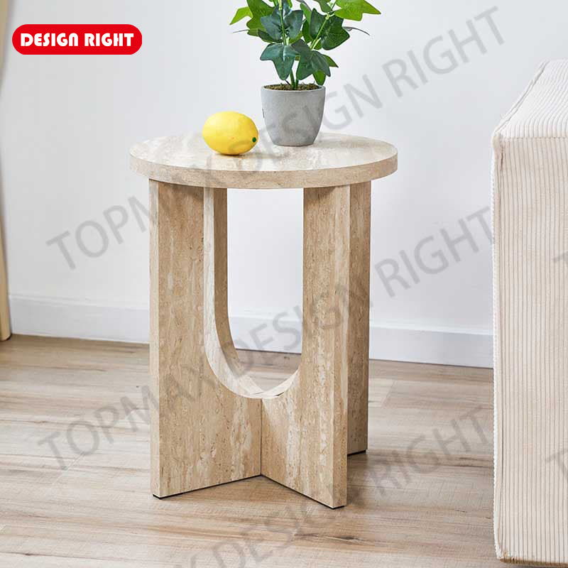 Natural Side Table MDF Travertine Paper Hidden Hardware 62284TP